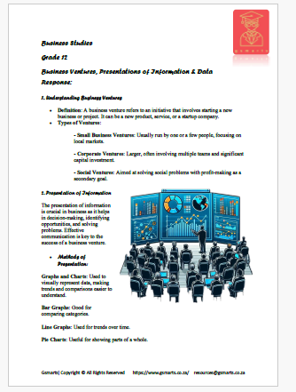Business Studies- Business Ventures, Presentations Of Information And Data Response